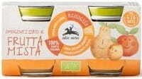 Bio Fruchtpüree Mix für Babys, 4 Monate, ALCE NERO, 2 x 80 g, natürliche Früchte in einem bunten Püree-Behälter