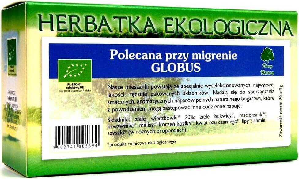 Bio-Tee gegen Migräne von DARY NATURY, 20 Beutel, natürliche Heilpflanzen, entspannender Kräutertee für Kopfschmerzen.