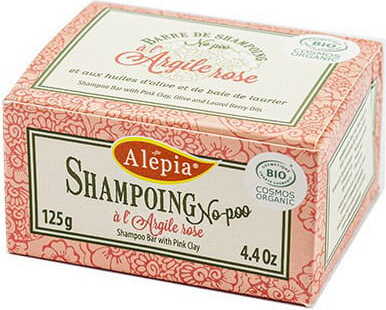 Rosa Tonerde Shampoo in Würfeln von biogo, ALEPIA, in 125 g Verpackung, geformt als kleine Würfel, umweltfreundlich und natürlich.