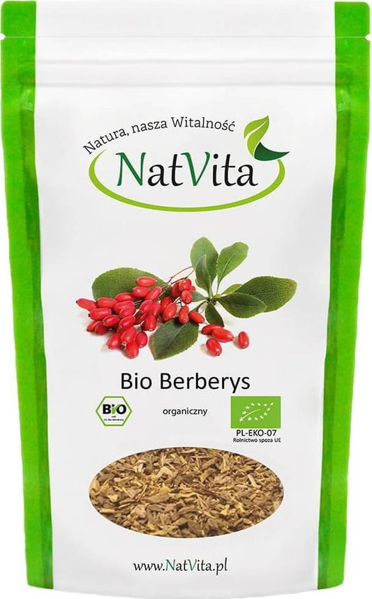 Geschnittene BIO Berberitzenwurzel von NATVITA, 65 g, sichtbar in der Verpackung, biologische Kräuter für gesunde Anwendungen