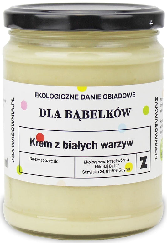 Weiße Gemüsesuppe Creme in einem Glas, vegan und biologisch, für Blasen, von ZAKWASOWNIA, 540 ml.