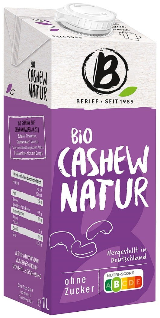 Cashewnuss-Drink ohne Zucker Glutenfrei BIO 1000 ml - BERIEF