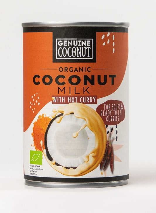 Genuine Coconut Kokosmilch Curry, glutenfreie Bio-Kokosmilch mit Curry, 400 ml Dose, cremige Konsistenz, echte Kokosnuss