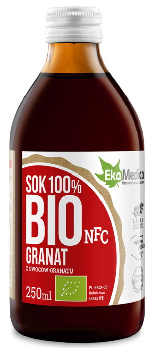 Bio NFC Granatapfelsaft von EKAMEDICA, 250ml Flasche, natürlicher Saft mit Granatapfelauszug, ohne Zusatzstoffe, ideal für gesunde Ernährung