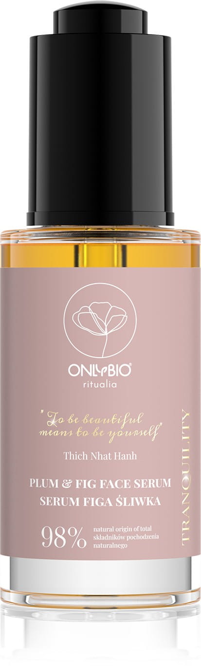 Gesichtsserum mit Feige und Pflaume von ONLY BIO, 30 ml, flüssige Hautpflege in einer eleganten Flasche.