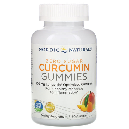 Bunte Curcumin Gummibärchen von Nordic Naturals, 60 Stück, fruchtige Nahrungsergänzung in Gelatinekapseln.