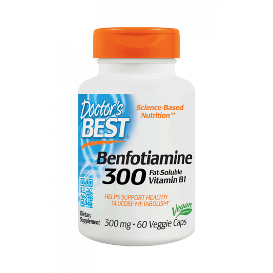 Benfotiamin 300 mg Kapseln von DOCTOR'S BEST, Nahrungsergänzungsmittel zur Unterstützung des Nervensystems und des Energiestoffwechsels.