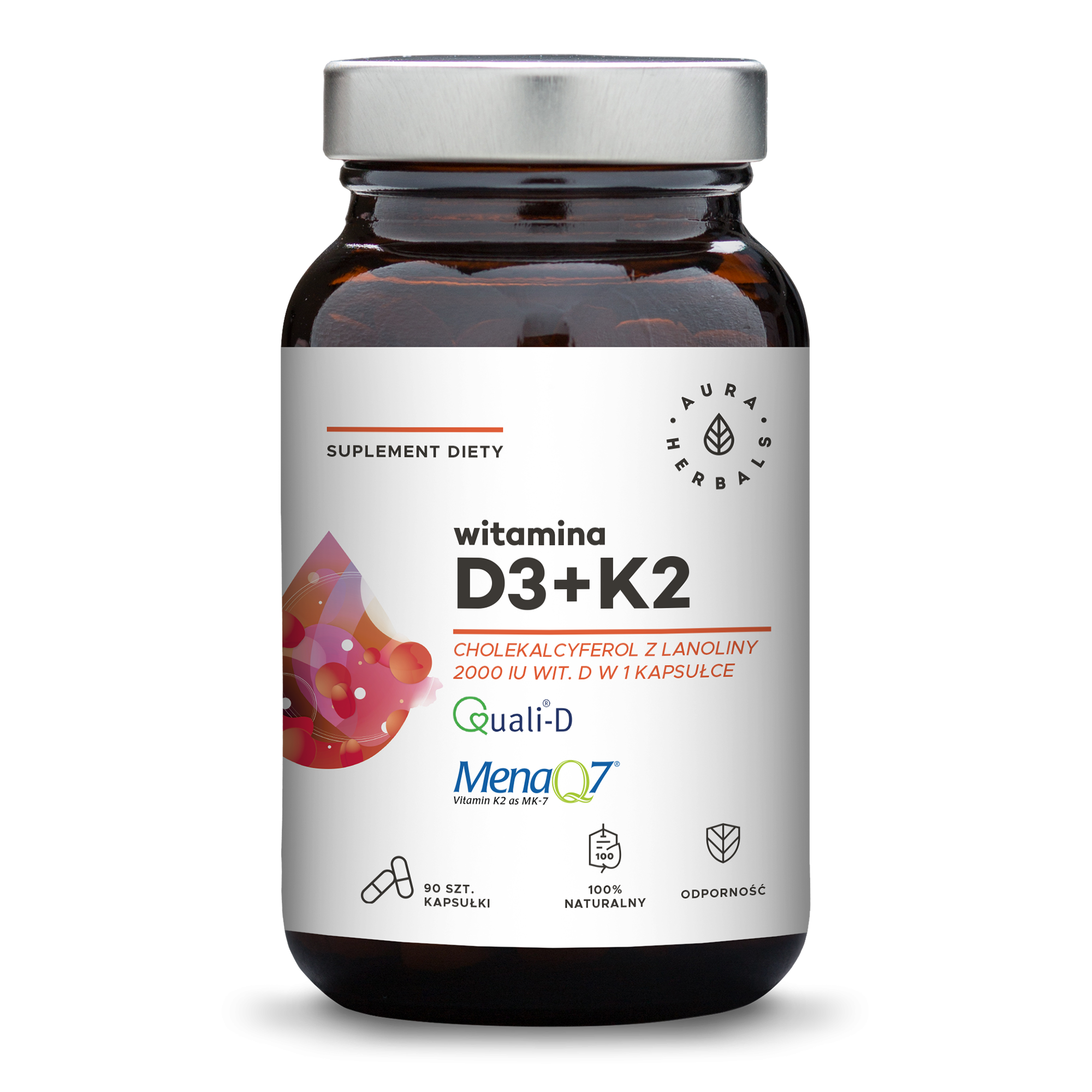 Vitamin D3 2000 IE und K2 90 Kapseln AURA HERBALS Hauptbild