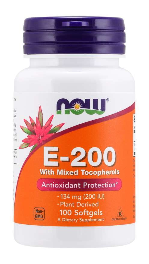 Vitamin E 200 mit einer Mischung aus Tocopherolen 100 Kapseln NOW FOODS