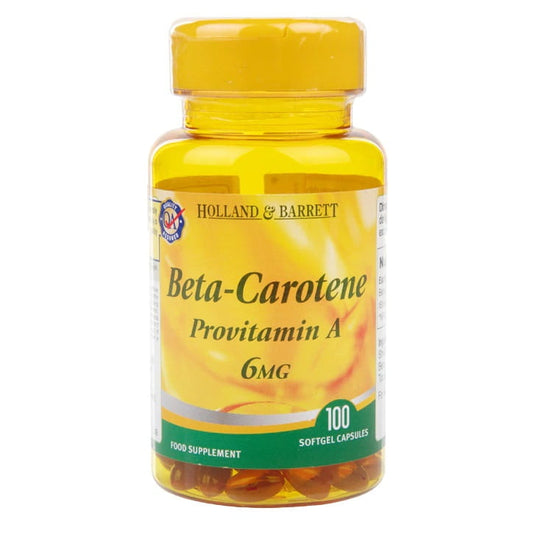 HOLLAND & BARRETT Beta-Carotin Provitamin A Kapseln, 100 Stück, nährstoffreiche Nahrungsergänzung in Kapsel Form
