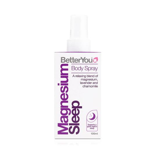 Magnésiumöl Schlaf-Gute-Nacht-Öl von BETTERYOU in einer 100 ml Flasche, zeigt das Produkt in einer eleganten Verpackung.
