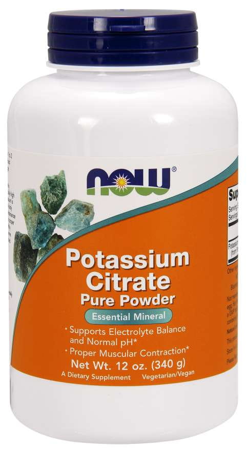 Kaliumcitrat Pulver von NOW FOODS, 340 g, feines, weißes Nahrungsergänzungsmittel in Kunststoffdose.