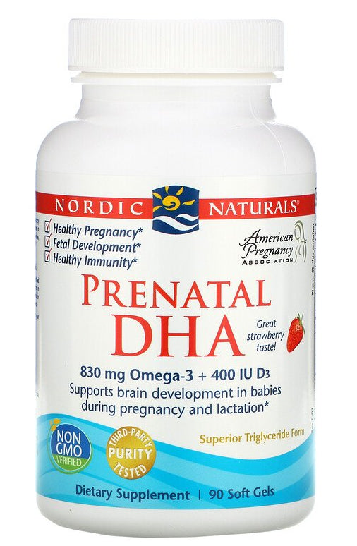 Prenatal DHA OMEGA 3 und Vitamin D3 Erdbeere 90 Kapseln NORDIC NATURALS