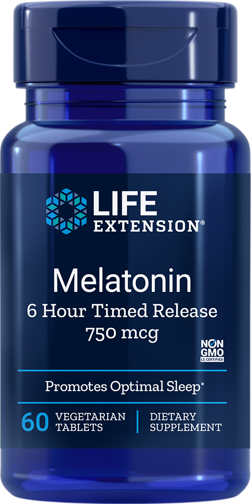 Lebensverlängerung Melatonin 750 mcg mit 6 Stunden Freisetzung, 60 Tabletten, von LIFE EXTENSION, für besseren Schlaf