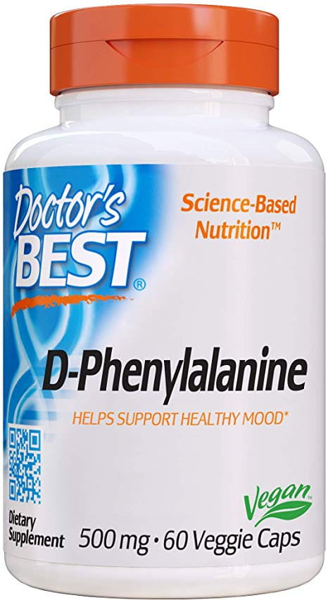 D-Phenylalanin Dfentylalanin 500 mg, 60 Kapseln von DOCTOR'S BEST, close-up der Kapseln in einer Packung