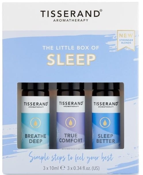 Kleine Schlafbox Set mit 3 Roll-on ätherische Öle von TISSERAND AROMATHERAPY für einen ruhigen Schlaf, 3 x 10 ml.
