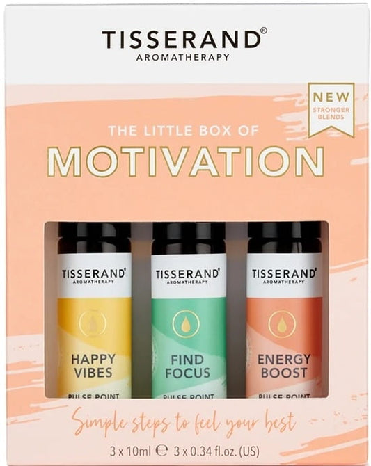 Motivationsbox Set mit 3 ätherischen Ölen im Rollon, TISSERAND AROMATHERAPY, für mehr Motivation, 3 x 10 ml