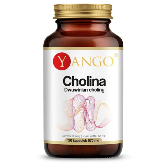 YANGO Cholin-Cholin-Bitartrat 560 MG Kapseln, 120 Stück, Nahaufnahme der Kapseln in einer Packung