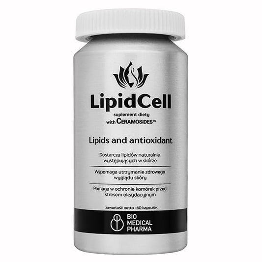 Lipidcell 60 Kapseln von BIO MEDICAL PHARMA, eine Packung mit weißen Kapseln auf weißem Hintergrund.