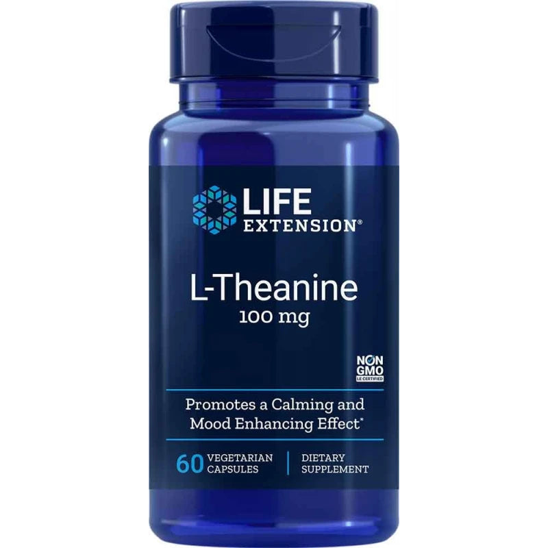 L-Theanin 100 mg Kapseln, 60 Stück, Nahrungsergänzungsmittel zur Unterstützung der Entspannung und Lebensverlängerung, von LIFE EXTENSION