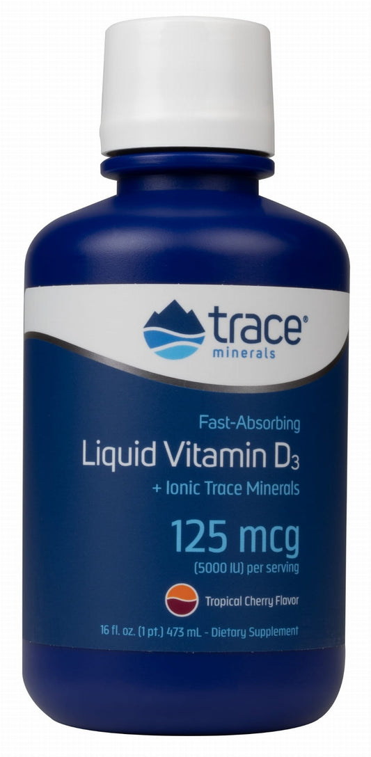 Flüssiges Vitamin D3 mit Kirsch-Zitrus-Geschmack von TRACE MINERALS in 473 ml Flasche, vitaminreiches Nahrungsergänzungsmittel