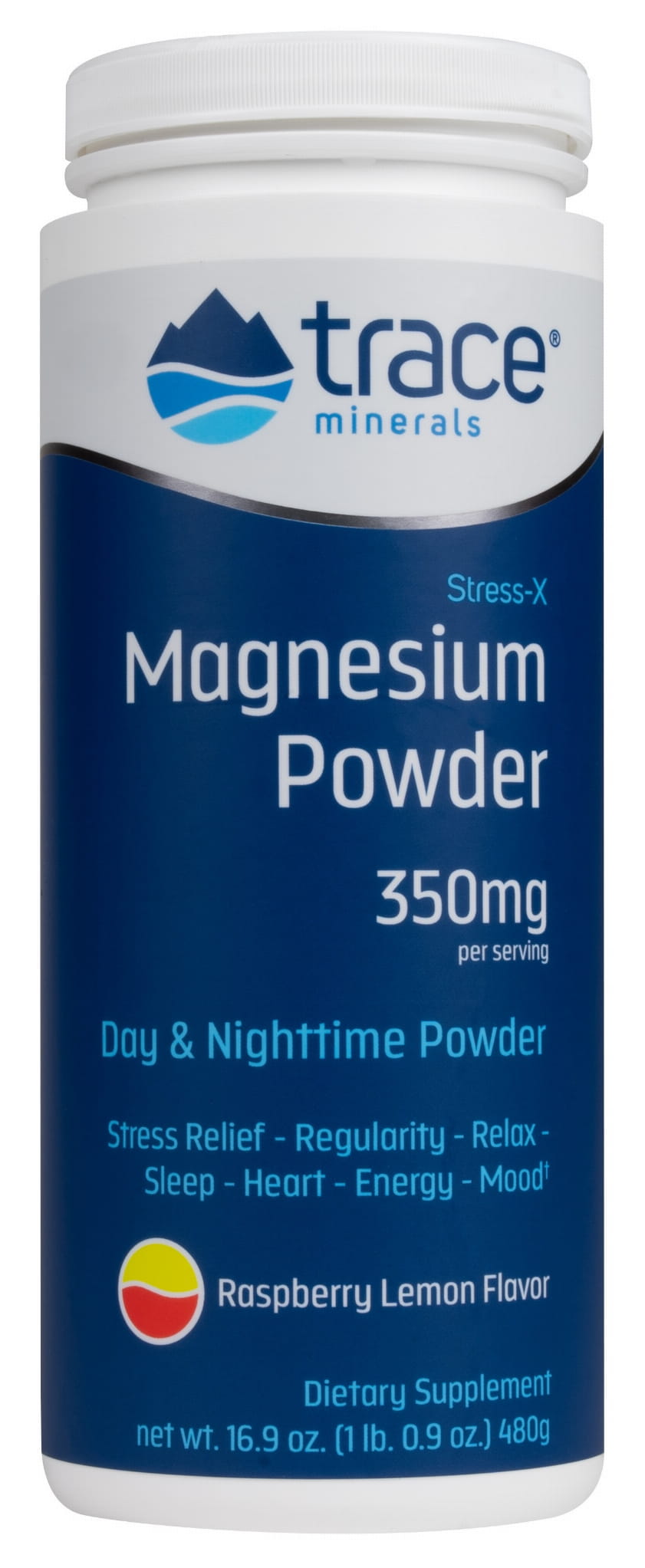Magnesium- und Stress-Mineralien-Mischung von TRACE MINERALS, Himbeer-Zitronen-Geschmack, 480 g, mit Spurenelementen.