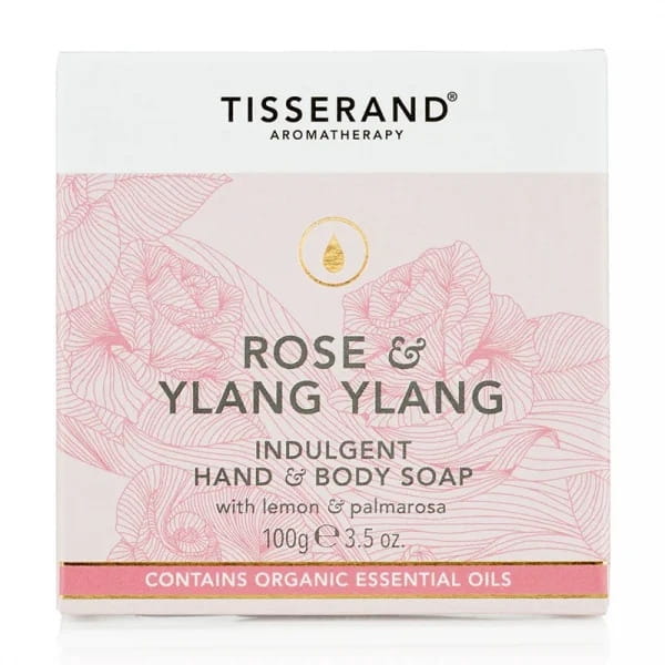 Verwöhnende Hand- und Körperseife mit Rose und Ylang Ylang von TISSERAND AROMATHERAPY, 100 g, mit blumigem Duft