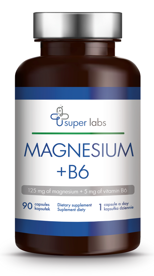 Magnesium 125 mg + Vitamin B6 5 mg 90 Kapseln SUPER LABS