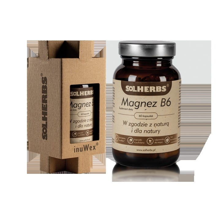 Hochwertige Magnesium- und Vitamin B6-Kapseln von SOLHERBS, 60 Stück, für Muskel- und Nervenunterstützung, in einer blauen Verpackung