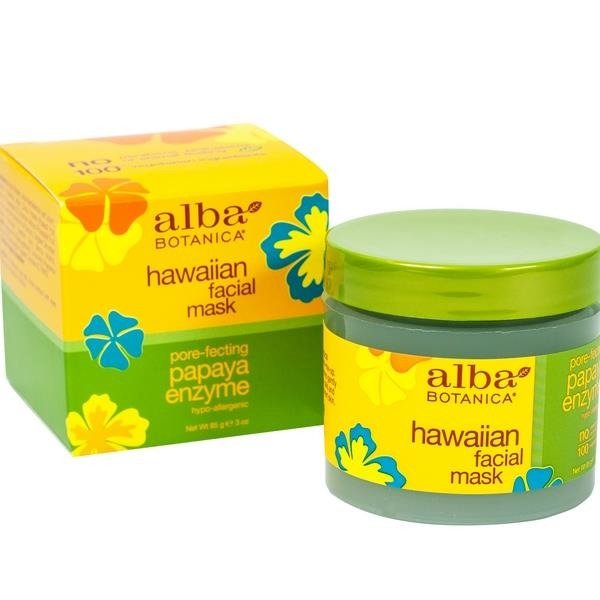 Hawaiianische Maske mit enzymatischer Papaya von ALBA BOTANICA, cremige Textur in einer weißen Schüssel, natürliche Hautpflege