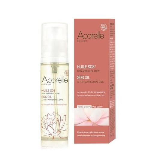 Beruhigendes und regenerierendes Öl von ACORELLE in 50 ml Flasche, zeigt die Flasche vor weißem Hintergrund