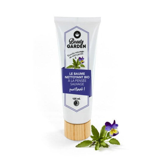 Bio-Reinigungslotion von BEAUTY GARDEN mit Stiefmütterchen, flüssige Hautreinigung für empfindliche Haut, sichtbare Flasche mit blumigem Inhalt