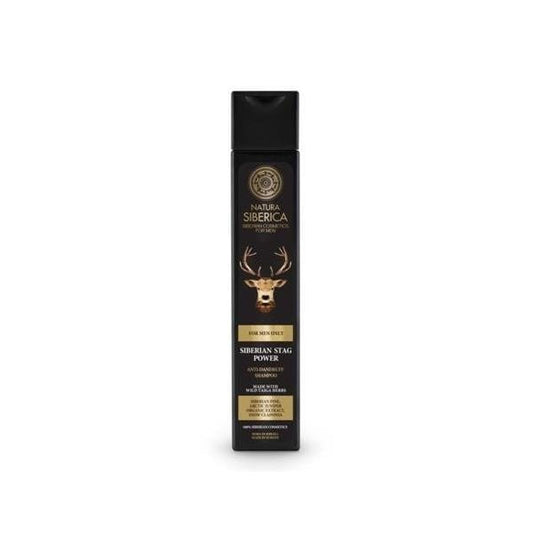 Anti-Schuppen-Shampoo für Männer von NATURA SIBERICA, Kraft des sibirischen Hirsches, 250 ml Flasche, schäumt auf der Kopfhaut.