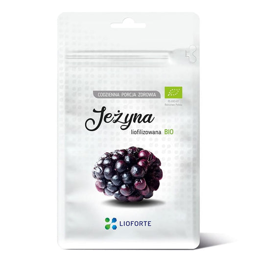 Gefriergetrocknete Bio-Brombeeren von LIOFORTE in 25g Packung, getrocknete Beeren mit natürlichem Fruchtaroma.