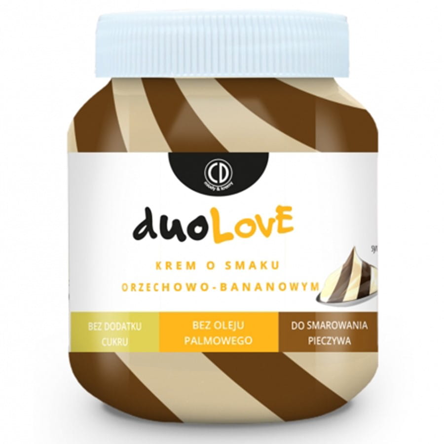 Creme mit Nuss-Bananen-Geschmack von CD, 350g Dose, cremige Nuss-Bananen-Creme in Dose sichtbar.