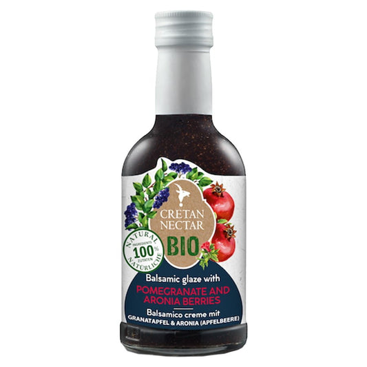 Bio-Balsamico-Creme mit Granatapfel und Apfelbeere von Cretan Nektar in 250ml Flasche, cremige dunkle Balsamico-Soße
