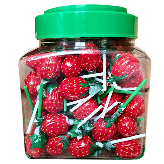 Zuckerfreier Erdbeer-Lutscher von STEWIARNIA, 13 g, im 100er Pack, lila und rot gestreift, mit Erdbeergeschmack.