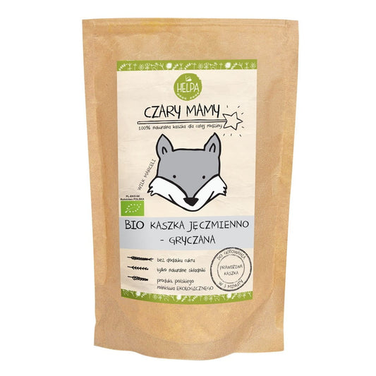Gersten- und Buchweizenbrei HELPA BIO in 200g Packung, cremig und natürlich, ideal für Babys und Kinder, auf weißem Hintergrund.