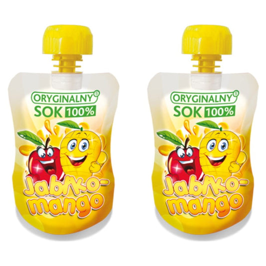 Natürliches Apfel- und Mangosaft 100% NFC in 110ml Flasche von ORYGINALNY SOK, frisch und fruchtig.