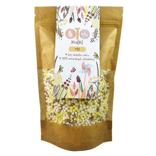 Bunte Otolandia Kugeln Mischung, 150g, mit verschiedenen bunten Süßigkeiten auf einem weißen Hintergrund