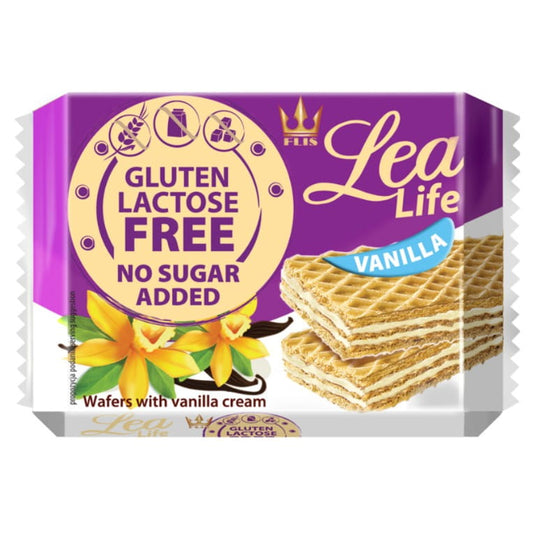 Gebäck aus Vanillewaffeln von LEA LIFE, glutenfrei, laktosefrei und ohne Zuckerzusatz, 95g Verpackung, frisch und knusprig