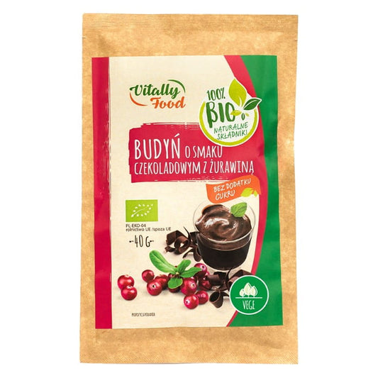 VITAL FOOD Bio Schokoladenpudding mit Preiselbeeren, zuckerfrei, cremige Textur, 40g, ideal für gesunden Genuss
