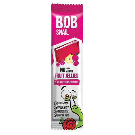 Bunte Snack Gelees Birne, Himbeere und Rote Bete von BOB SCHNECKE ohne Zuckerzusatz, 38g, Fruchtige Süßigkeit.