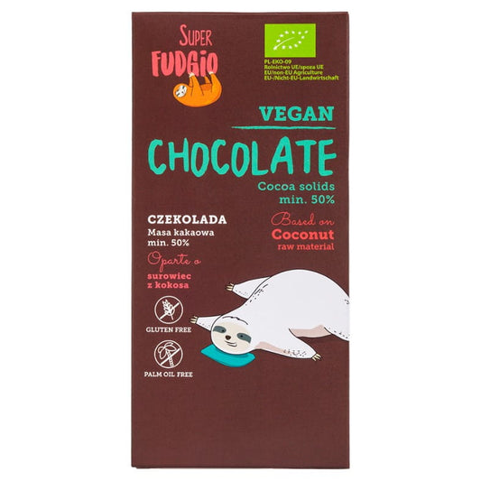 Bio Schokolade auf Kokosmilch von SUPER FUDGIO, 80g, cremige vegane Schokoladenstückchen in einer ansprechenden Verpackung