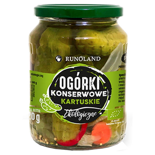 Eingelegte Gurke "kartuski" BIO von RUNOLAND, 670g Glas, frische, bio eingelegte Gurken in einer transparenten Einmachglas.