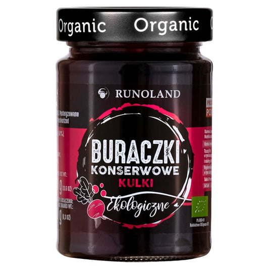Dosen Rote Beete BIO von RUNOLAND, 300g, zeigt frisch verarbeitete rote Beete in der Dose.