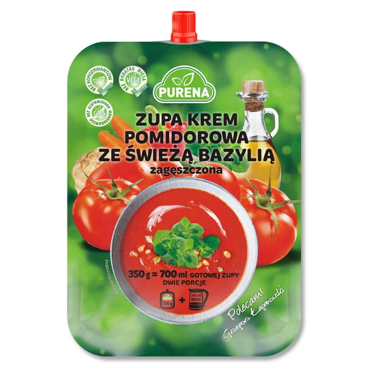 Tomatencremesuppe mit frischem Basilikum, gebunden 350g PURENA