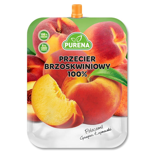 Saftiges Pfirsichpüree in 350g Dose von PURENA, glatte, orangefarbene Fruchtmasse für Desserts und Zubereitungen