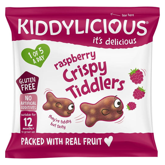 Knuspriges Himbeer-Fruchtgelee von KIDDYLICIOUS, 12g, mit fruchtigem Geschmack, in einer Packung mit mehreren Stücken sichtbar