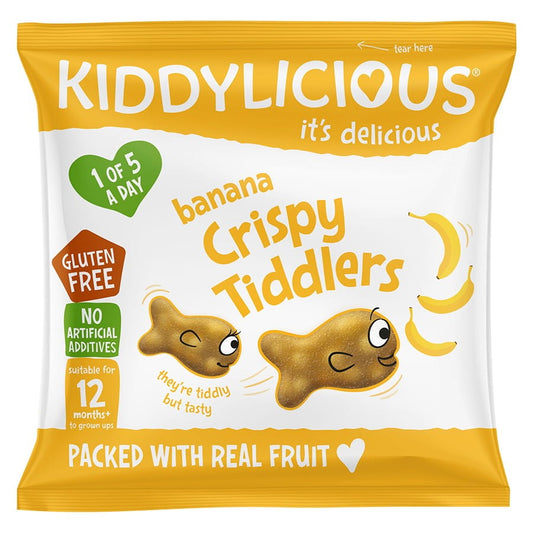 Knusprige Bananen-Fruchtbällchen von KIDDYLICIOUS, appetitliche Bananen-Snacks in Packung, ca. 12g pro Stück, kindgerechte Ernährung